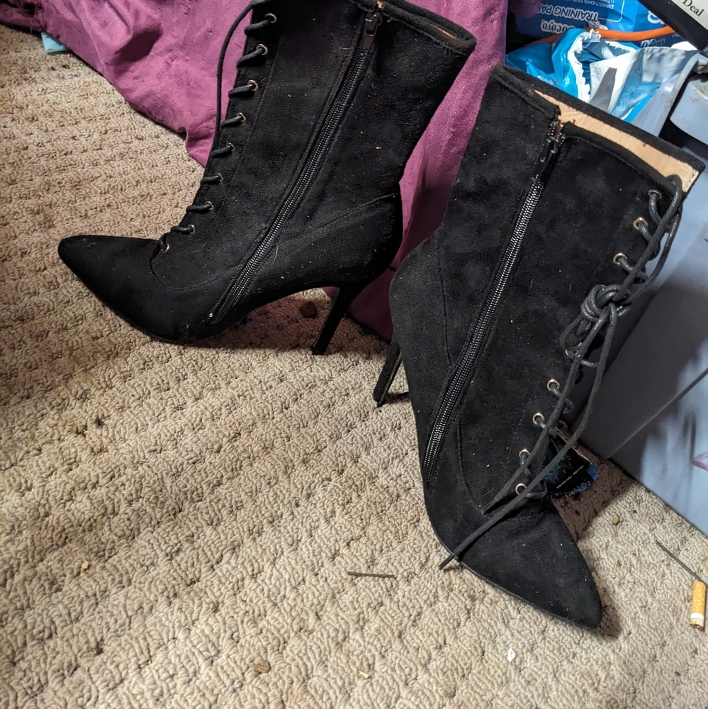 Black ankle high heel boots